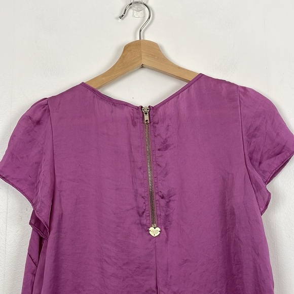 Lui Jo Jean Womens 40 Satin Feel Short Sleeve Pleated Front Zip Back Blouse - Picture 6 of 8